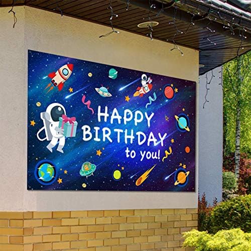 חלל יום הולדת שמח רקע, 6x3.6ft אסטרונאוט טלטול כרזה ליום הולדת, קישוטים למסיבות חלל ליום הולדת לילדים גלקסי פלנט מסיבת