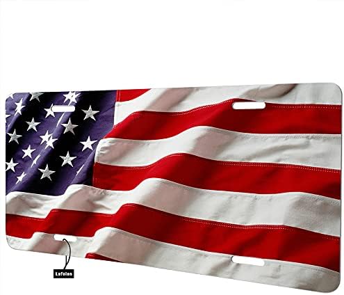 Lefolen Flag American Wind מנופף לוחית רישוי קדמית אלומיניום חידוש גראנג 'ארהב דגל אומה באנר פטריוט כוכבי מתכת תגי יהירות