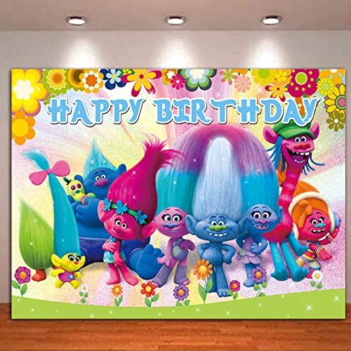 קשת צבעוני פרח טרולים פרג צילום רקע ילדים תינוק מקלחת מסיבת יום הולדת דקור באנר סטודיו אבזרי 5 * 3 רגל