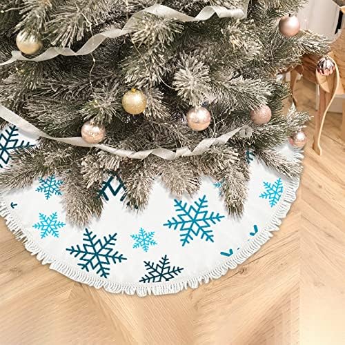 פתיתי שלג ירוקים כחולים וואנטסו 48 אינץ 'חצאית עץ גדולה קישוט לחג המולד, מחצלת עץ חג המולד עם גדילים לעיצוב בית מסיבות