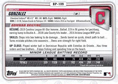 2020 סיכויי באומן BP-109 אוסקר גונזלס קליבלנד אינדיאנים RC טירון MLB כרטיס מסחר בייסבול