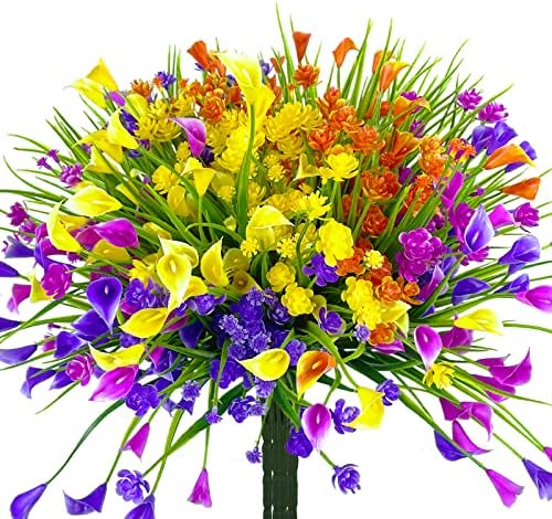 20 צרורות פרחים מלאכותיים לחיק הטבעי פרחים מזויפים רב -צבעוניים לקישוט ביתי, עמידה בפני UV ללא דהייה צמחי שיחים פלסטיים