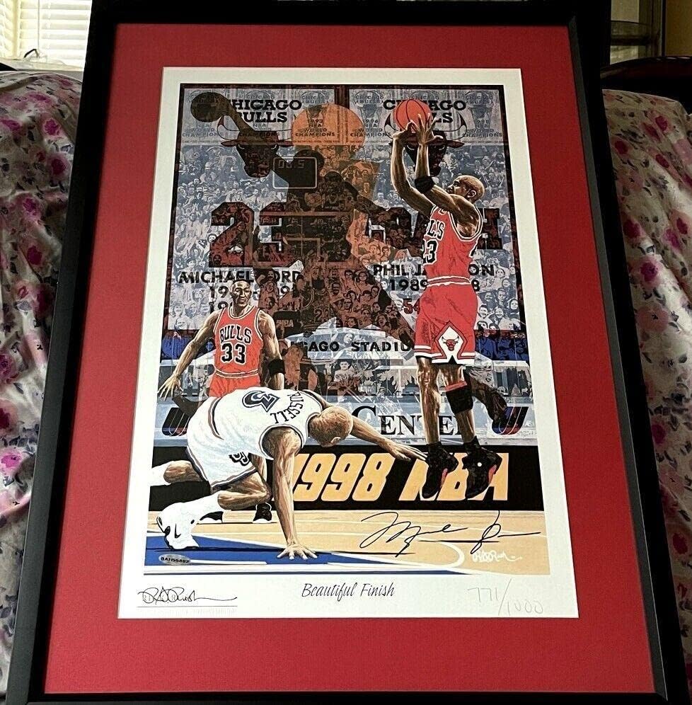 מייקל ג'ורדן חתם על חתימות שוורים 1998 גמר NBA האחרון ירה ליטו ממוסגר UDA - Artoggled NBA Art